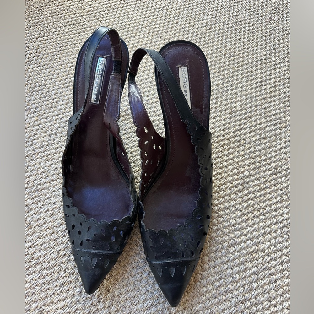 BCBGeneration Black Leather Slingback pumps
